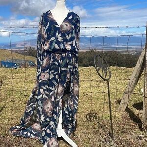 Fashion Nova | Dresses | Fashion Nova Brunch Date Maxi Dress In Navy  Peacock Print 3x | Poshmark